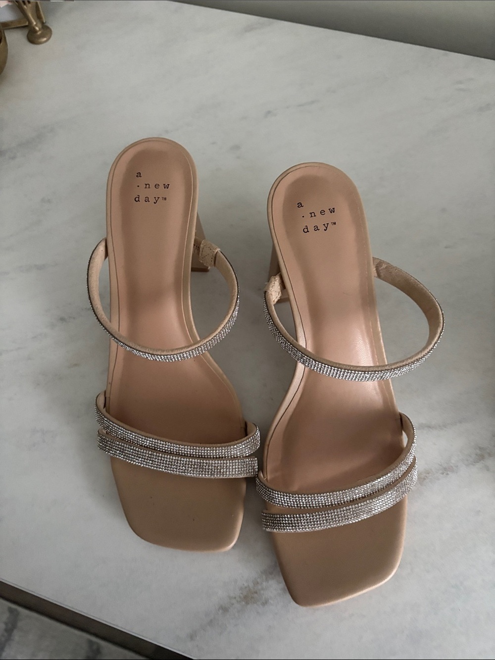 a new day Blush Nude Rhinestone Strap Heeled Sandals